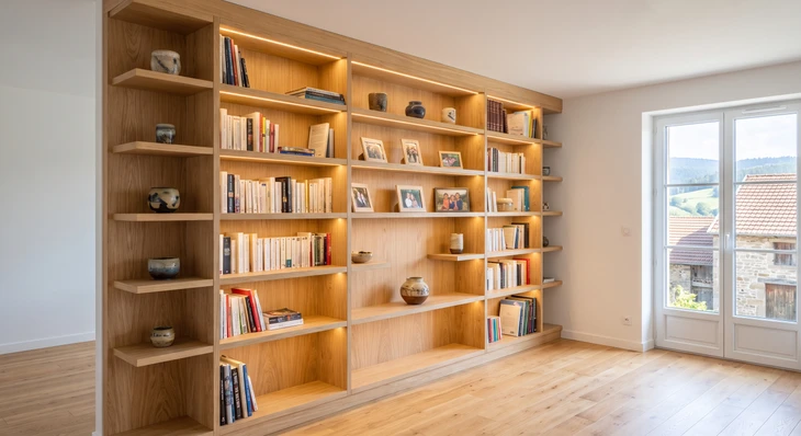 Espace intérieur vide avec mobilier encastré en L
