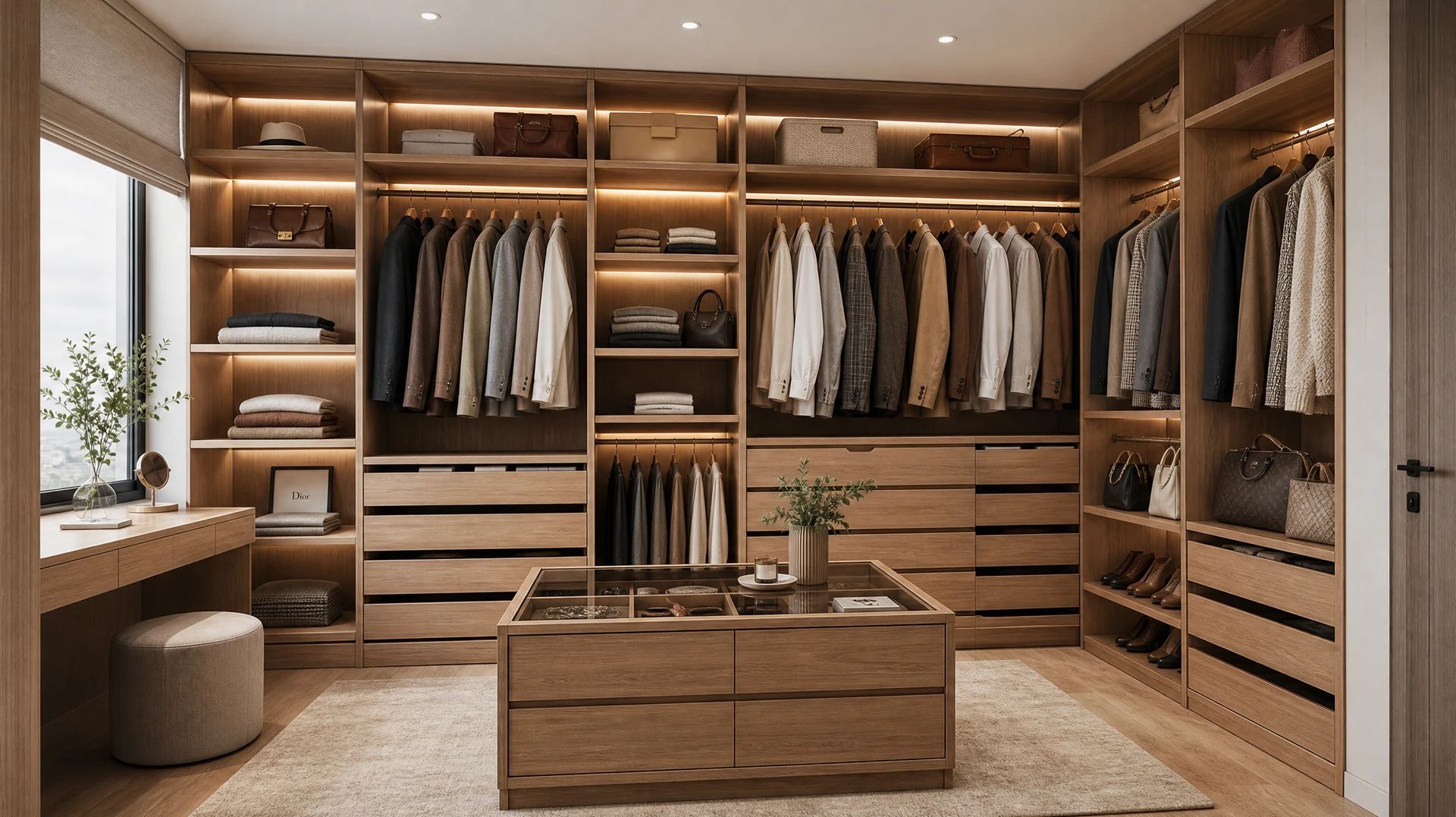 Atelier d'ébénisterie avec artisan assemblant un meuble en bois massif